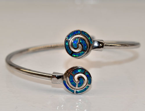 Silver bracelet 925, an amazing flexible bracelet with a spiral sign and opal stone