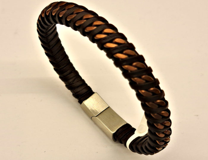 men steel leather bracelet