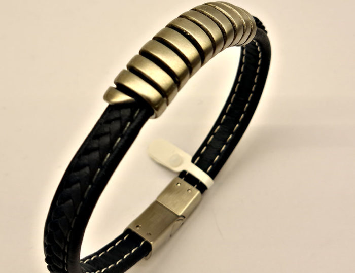 men steel leather bracelet